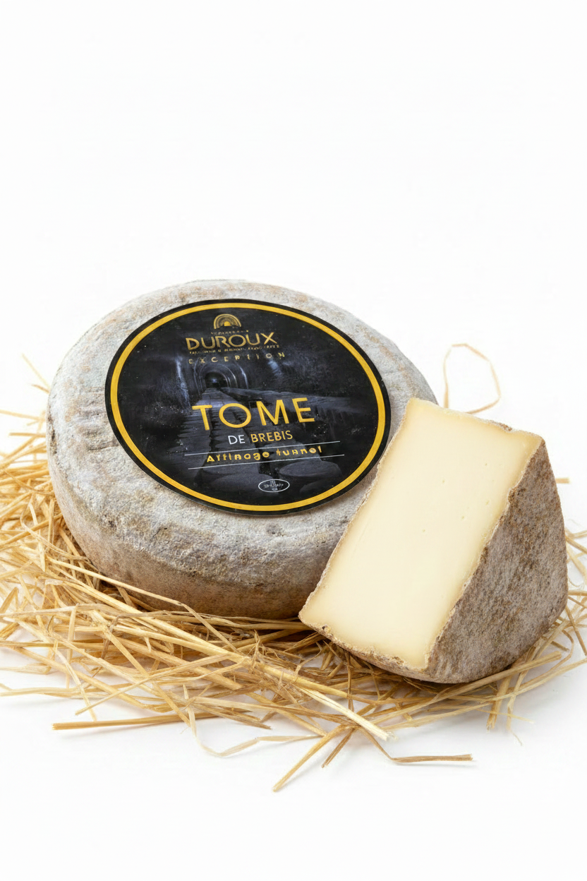 Tome de Brebis Duroux meule et part pâte lisse sans trous