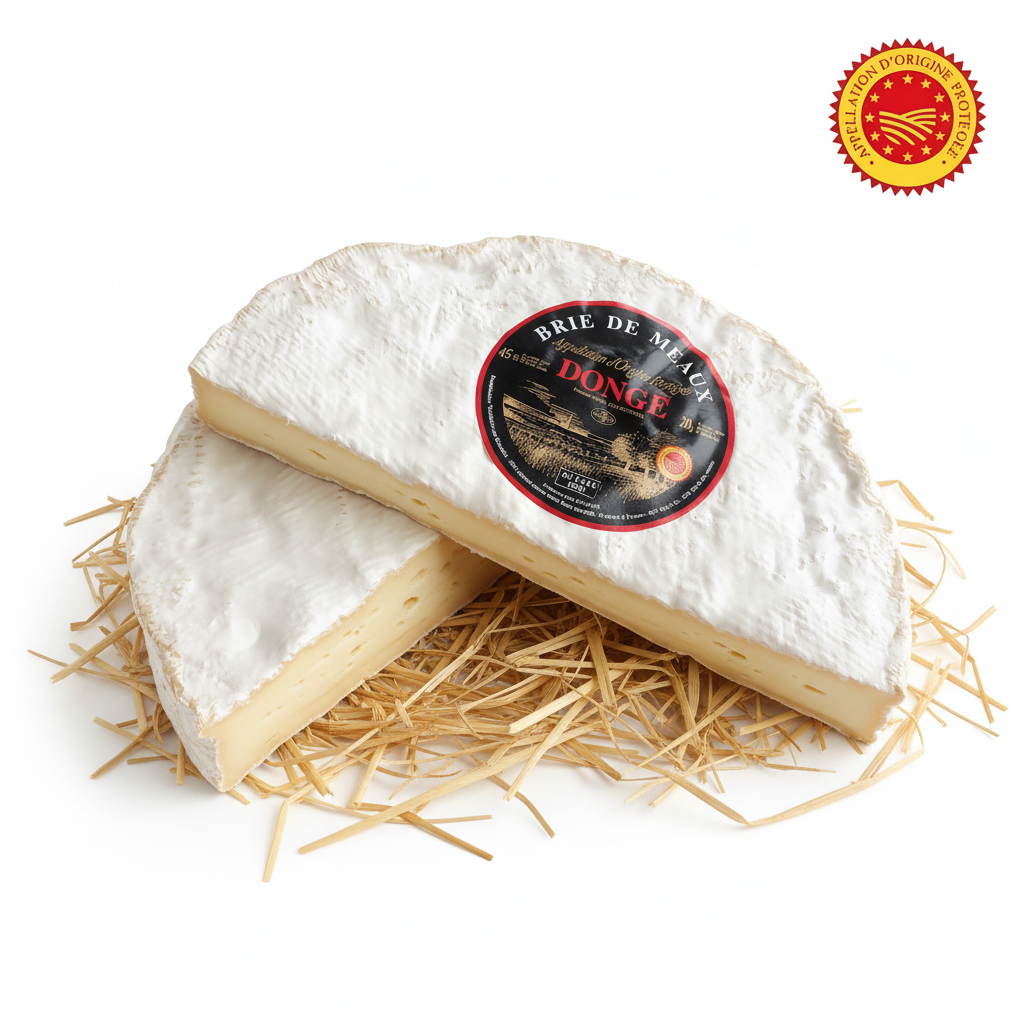Brie de Meaux Dongé demi-meule fond blanc paille AOP