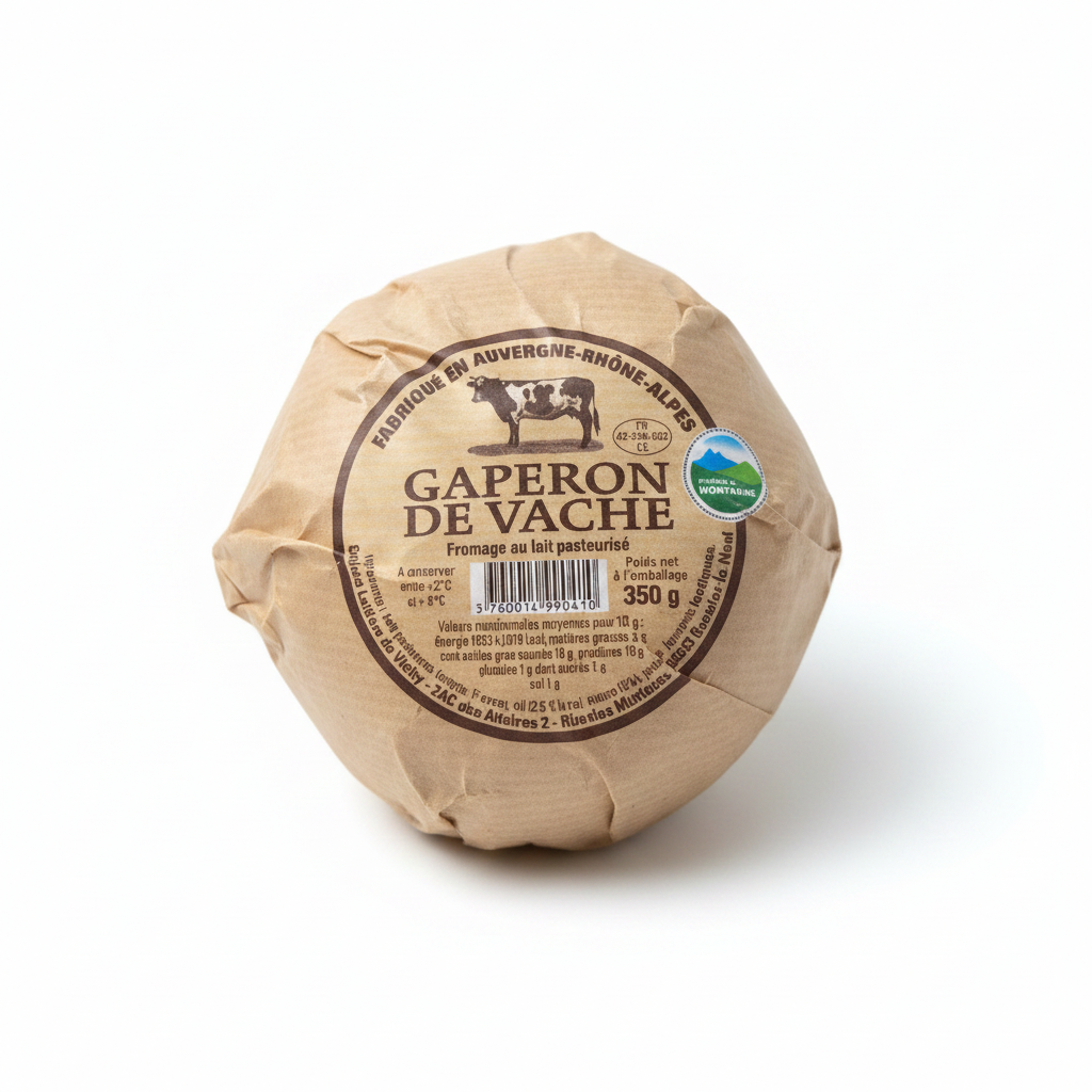 Gaperon de Vache emballage papier kraft sans plastique fond blanc
