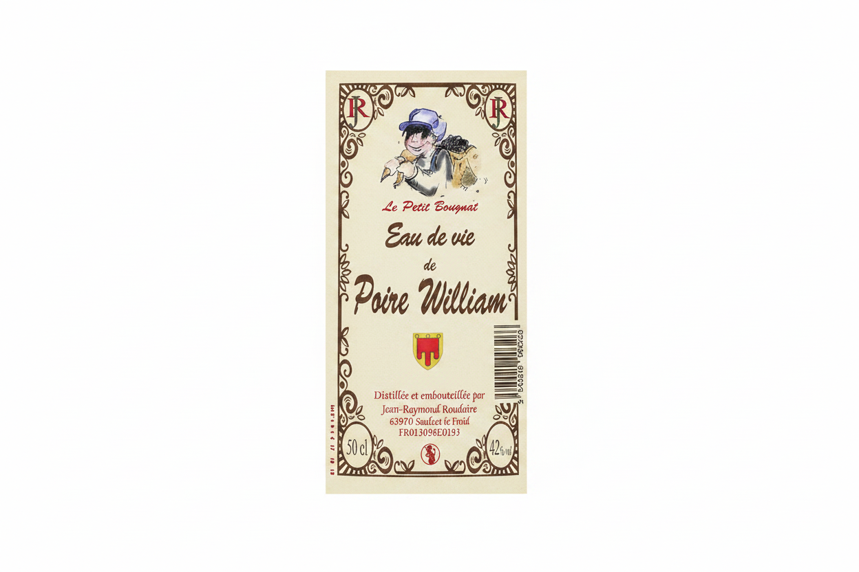 Étiquette Eau de vie de Poire William – fond blanc